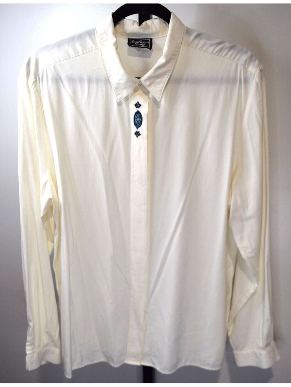 80s Vintage Southern Lady Cream Beaded Collar Vintage Button-Up Blouse Size 18